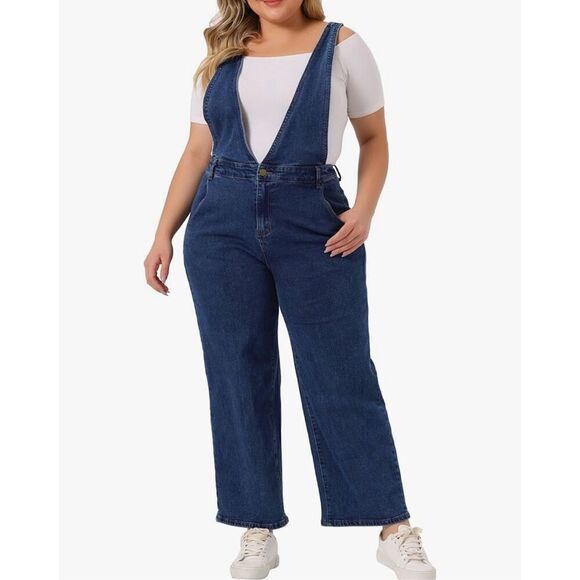 Agnes Orinda Plus Size Overalls Denim VNeck Strap size 1X NWT - Picture 1 of 11